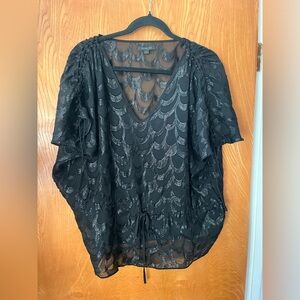 Rachel Zoe brocade fabric pull on v-neck oversized blouse 4